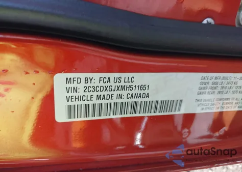 2021 Dodge Charger Scat Pack Rwd из США, поврежденный, VIN 2C3CDXGJXMH511651